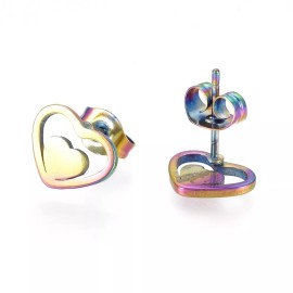 Unbranded Stainless Steel Stud Earrings Earring Backs Heart Heart 7.5x10mm A169