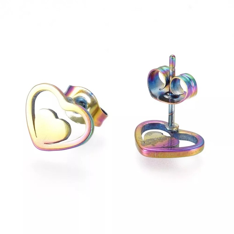 Unbranded Stainless Steel Stud Earrings Earring Backs Heart Heart 7.5x10mm