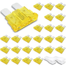 Innfeeltech 25 Stück Standard-Autosicherung, Flachsicherung 20A mit 2 Plastikklammern für Auto, LKW und Motorrad