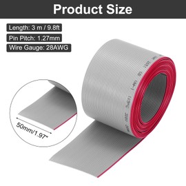 sourcing map 28AWG IDC Wire Flat Ribbon Cable 3 m/9.8ft Length 1.27mm Pitch 40 Pin Gray for JTAG/ISP Connecting