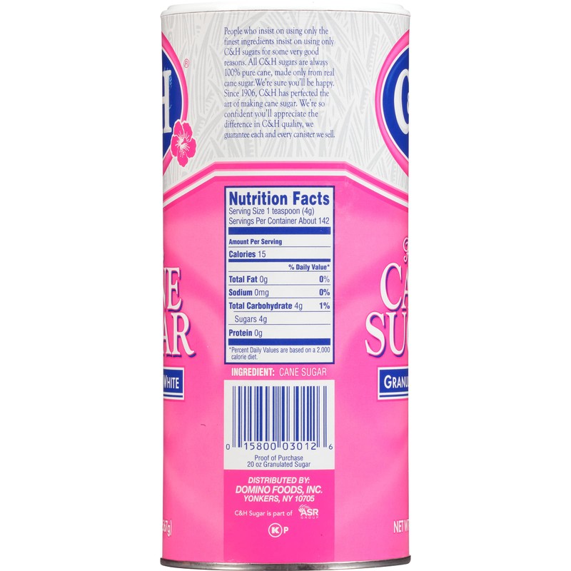 C&H Premium Pure Cane Granulated Sugar, 20 OZ Canister (Pack