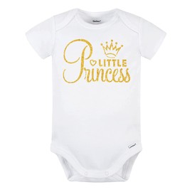 Aiden's Corner Cute Baby Girl Gold Glitter Little Princess Bodysuits (12 Months, White)