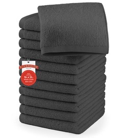 RIVERSIDE 12 Pack Washcloths - 12x12 Inches, 400 GSM, 100% Ring-Spun Cotton - Soft, Absorbent & Durable Face and Body Towels - for Bathroom, Spa, Gym, Makeup Removal & Everyday Use - Grey
