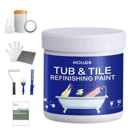 Mollor Tub and Tile Refinishing Kit with Tools, 35oz White Tile Paint Water Based & Low Odor, DIY Bathtub Paint, Easy to Use for Bathroom, Kitchen, Porcelain, Floor, Semi-Gloss White,50-60sq.ft