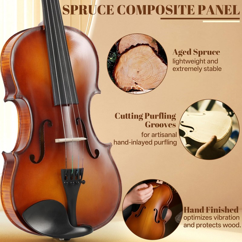 Kmise Violin 4/4 Full Set, High Density Ebony Violins, Glossy
