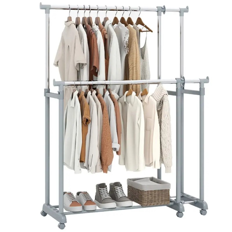 Heavy Duty Metal Double Rod Clothes Rack Garment Rack High