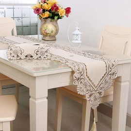 LeLehome 15 Inch X 96 Inch Table Runner, Classic Brown Flowers Embroidery Home Dining Restaurant Kitchen Dresser Scarves Decoration Tapestry