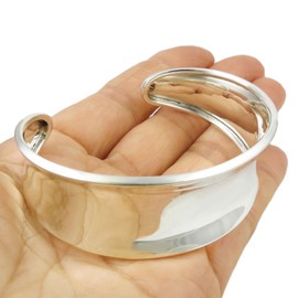 The Mexican Collection Wide 925 Sterling Silver Cuff Polished Curved Bracelet