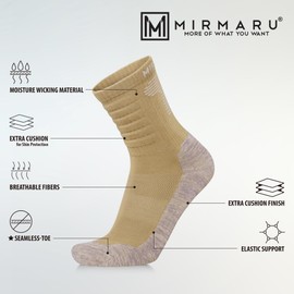 MIRMARU 3 Pairs Seamless Toe Hiking Outdoor Trail Running Trekking Moisture Wicking Cushion Crew Socks (270 Sand, Medium)