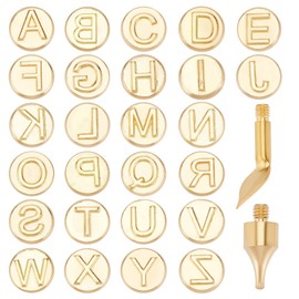 GORGECRAFT 28pcs Wood Branding Iron Alphabet Carving Tips Hollow Hot Stamps Alphabet Set 9mm Letter Stamp Punch Tips Set for Engraving Molds Embossing Tools Wood Burning Carving DIY Crafts Matte Gold