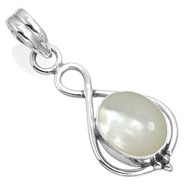 Jeweloporium Genuine White Mother Of Pearl 925 Sterling Silver Pendant for Women Stone Cocktail Silver Pendant Necklace Anniversary - Gift Victorian Jewelry