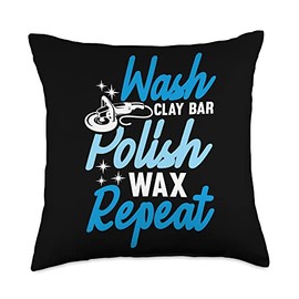 Wash Clay Bar Polish Wax Repeat Car Detailer Throw Pillow