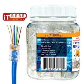 ITBEBE - Conectores RJ45 chapados en Oro (Cat5, Cat5e, 8P8C, 50 Unidades, 3 micras, 3U, 3 Dientes)