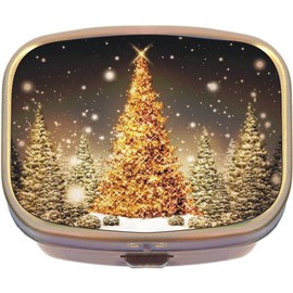 Gold Christmas Tree Snow Brass Rectangle Pill Box