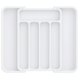 Aujen Cutlery Tray for Drawers, Removable, Expandable, Practical Drawer Insert, Efficient and Versatile Kitchen Organiser, White, Medium