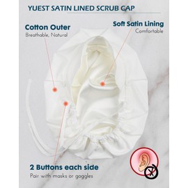 2 Pack Classic Scrub Caps for Women Ponytail, Satin Lined Surgical Caps for Women with Bottons & Sweatband, White+black, One Size