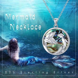 JFASHOP Crystal Mermaid Necklace 925 Sterling Silver Mermaid Ocean Necklaces Mermaid Pendant Necklace Jewellery Gifts, Gold, Abalone Shell
