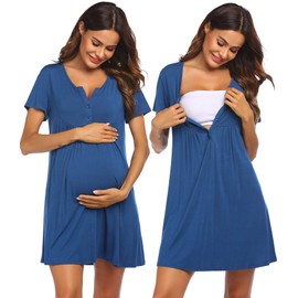 Ekouaer Womens, Labor/Delivery/Maternity/Nursing, Short Breastfeeding Nightgown Nightshirt for Hospital, Blue1, Medium