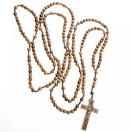 20 Decade Wood Rosary Catholic 7mm Brown Beads Corded St Benedict Crucifix 43"