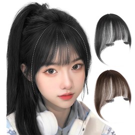 knnzk Bangs Wig, Black, Human Hair, Fully Hand Planted, Partial Wig, Pattens, See-through Bangs, Natural, Barrel, Clip, Volume, Small-facial Effect, With Bangs, One Touch Extension, Hair Extension,