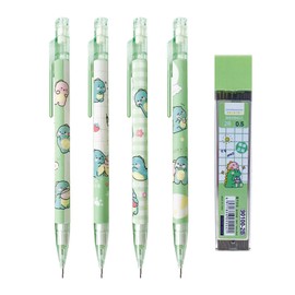 MOZXIRZ 4 Pcs Cute Mechanical Pencils with Eraser 0.5mm Cartoon Dinosaur Mechanical Pencil School Pencil for Kids Boy Girl Women (4pcs Dinosaur + Refill)