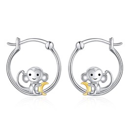 Monkey Earrings Sterling Silver Cute Monkey Hoop Earrings Animal Jewellery Gifts for Women Daughter