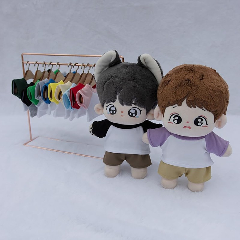 niannyyhouse 10cm 15cm 20cm Plush Doll Clothes Color Blocking T-Shirt