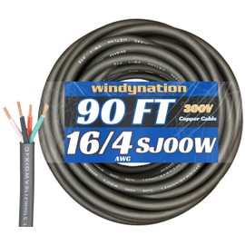 90 Feet 16/4 SJOOW Cable Cord 16 AWG 4 Conductor SO Wire - 16 Gauge 4 Conductor (16/4 Wire) 300V Portable Power Extension Cable for Motor Leads, Portable Lights, Battery Chargers