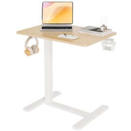 Claiks Height-Adjustable Overbed Table with Wheels, Portable Rolling Laptop Desk, Mobile Standing Desk for Home & Hospital Use, Nature 25.5 inch