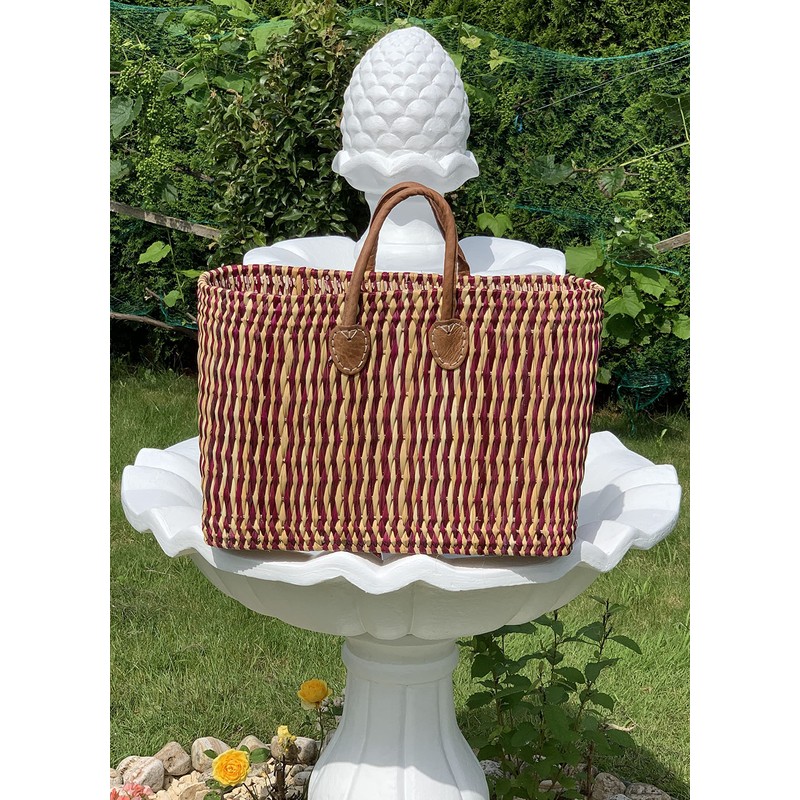 LaFiore24 Women's Shopping Basket, Natural Handbag, Handbag, Small - Red