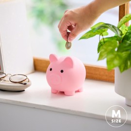 Piggy Bank, Cute, Unbreakable [Cute Pig Piggy Bank for Interior Decoration] Miscellaneous Goods 500 Yen Coins Money Bank (Gold) (Pink, M)