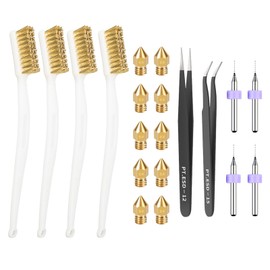 iYueMps 20pcs 3D Printer Nozzle and Cleaning Tool Kit, Tweezers, Brush, 0.4mm MK8 Nozzles,0.4mm Drill use for 3D Printer Nozzle Change and Model Removal, Cleaning