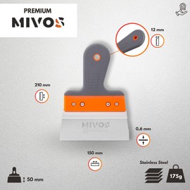 Mivos Professional Surface Spatula Made of Stainless Steel 150 x 60 mm - Rustproof Joint Spatula with Aluminium Holder - Smoothing Spatula with 150 mm Blade Width - Cleaning Spatula with Soft Grip -