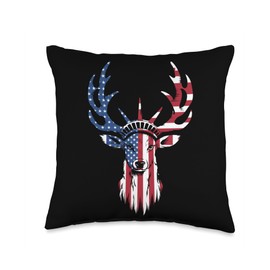 Whitetail Deer With Statue Of Liberty’s Crown American Flag Throw Pillow