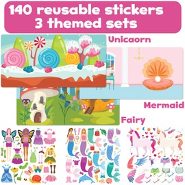 3-Pack Joifuli Mermaid, Fairy, Unicorn Reusable Puffy Sticker Activity Books Gift for Girls – Includes 140 Stickers