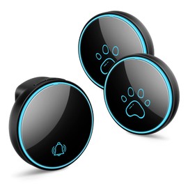 Comsmart Smart Wireless Dog Door Bell, Doggie Doorbell for Pet Potty Training Communication Go Outside Press Button with 38 Melodies 4 Volume Levels LED Flash (1 Receiver & 2 Transmitter), Black