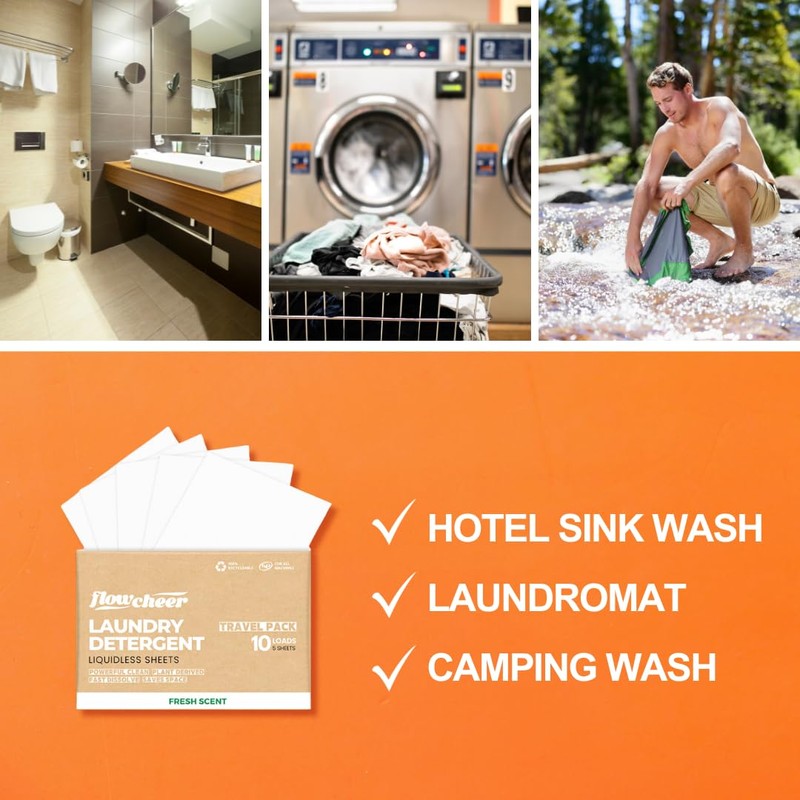 FlowCheer Laundry Detergent Sheets 10 Loads, Fragrance Free, Plastic-Free, Powerful