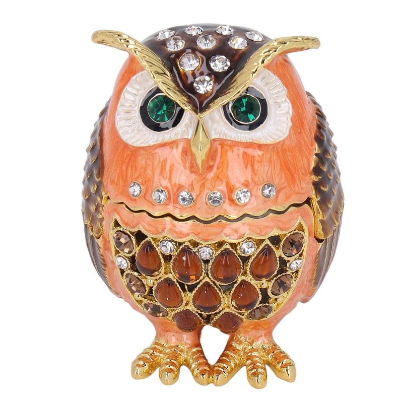 Owl Trinket Box Cute Appearance Brown Metal Jewelry Box for