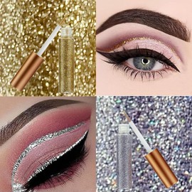 Silver Glitter Liquid Eyeliner – Waterproof Long-Lasting Shimmer Eyeliner with Precision Brush Tip, Sparkling Colorful Glitter Eye Liner for Vibrant Eye Makeup