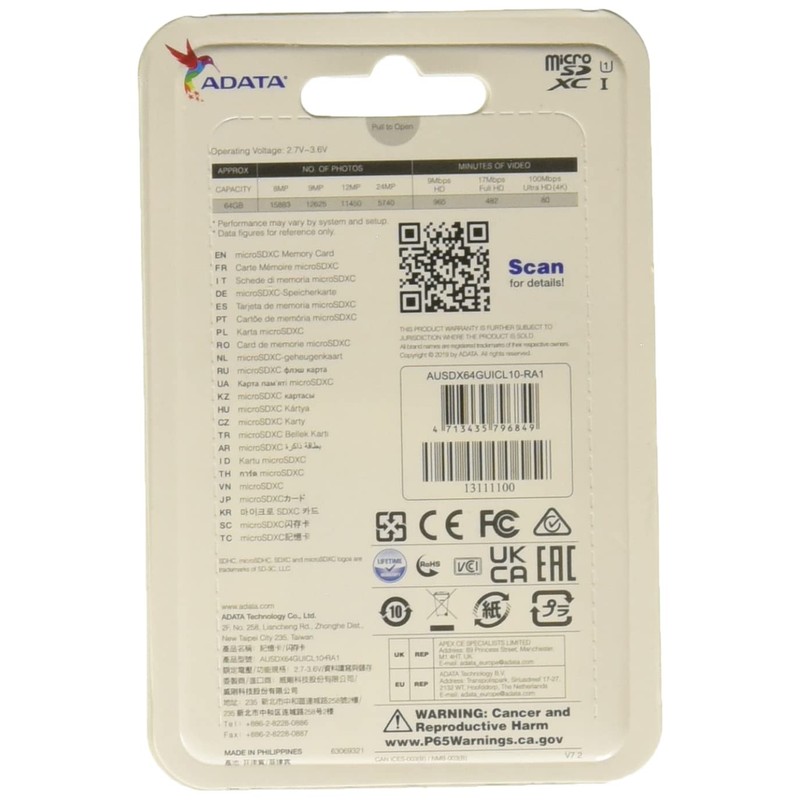 Adata AUSDX64GUICL10-RA1 Memoria Micro SD Clase 10, 64GB