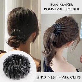 TOBATOBA 3 Pcs Black Lazy Bird's Nest Plate Hairpin, Birds Nest Hair Clip, Black Hair Clips, Expandable Ponytail Holder for Women, Hair Bun Maker, Hair Tie Hair Accessories for Women and Girls