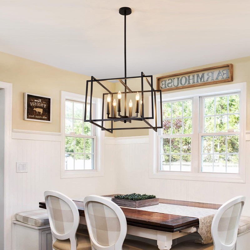 UOFUS 6-Light Black Farmhouse Chandelier Geometric Industrial Ceiling Light Fixtures