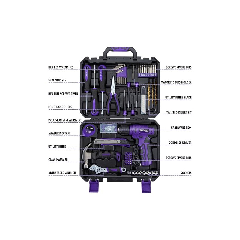 CARTMAN 150-Piece Household Tool Set, 8V Cordless Drill Driver Kit,