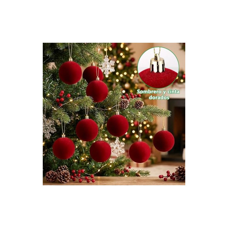 ROMOT 24 Bolas de Navidad, Tela de Terciopelo, Adornos Navideños