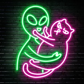 Kavaas Alien Cat Neon Sign, Green Alien Petting Cat LED Light for Game Room, Party, Bar, Man Cave Decor | Alien Neon Light Wall decor - Best Gifts for Alien Fans, Teenage Boys, Kids