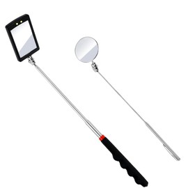 2PCS Telescopic Inspection Mirror, LED Telescopic Inspection Mirror,Portable Round 360 Degree Rotating Inspection Mirror Flashlight and Round/Square Inspection Mirror