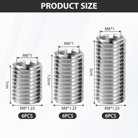 Pack of 18 Thread Adapters, Thread Insert M6, Threaded Sleeve M8 with Internal Thread, M8 to M6 Stainless Steel Reducing Nut Thread Sleeve, Repair Tool Fasteners, for Thread Repair