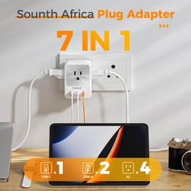 South Africa Plug Adapter 2 Pack, TESSAN Type M Adapter with 4 AC Outlets 3 USB Ports (1 USB C), 7 in 1 Travel Adaptor US to South Africa Botswana Namibia Nepal Bhutan