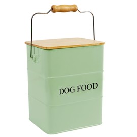 Brabtod Dog Food storage container Dog Treats Jar,5~6 lb Metal food treats tin for Dog, pet snacks Canisters with wooden lid/handle/sevice scoop-Green