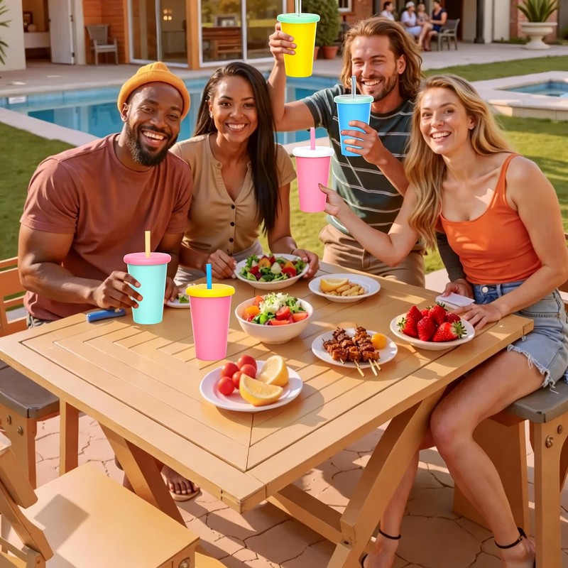 Alohastarttg Plastic Reusable Cups, 4 Pack of 20.5oz Drinking Cups